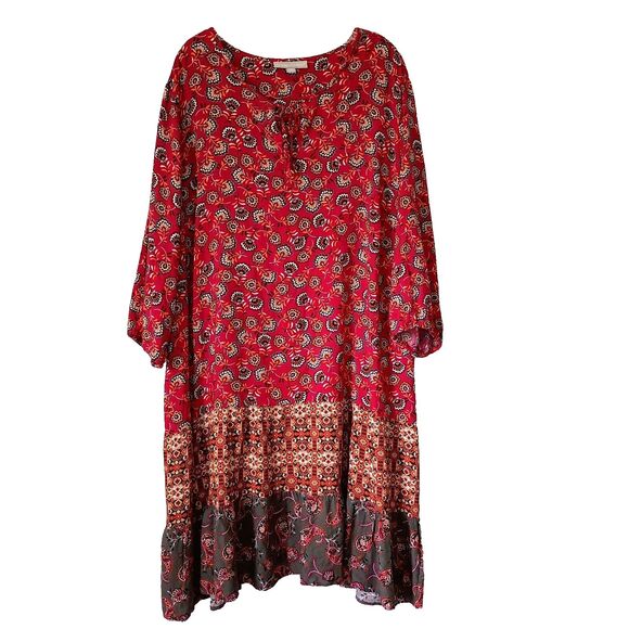 Woman Within Dresses & Skirts - Woman Within Boho Midi Dress 30W Tiered Paisley Vibrant Colors Floral 3/4 Sleeve
